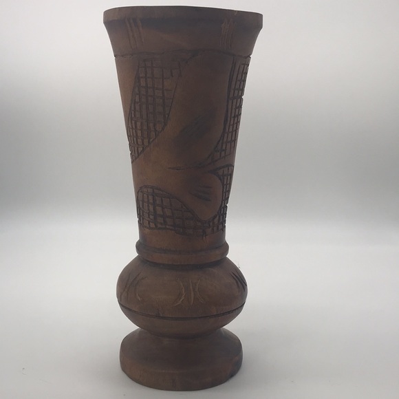 Vintage Carved Wooden Primitive Vase - Picture 3 of 11